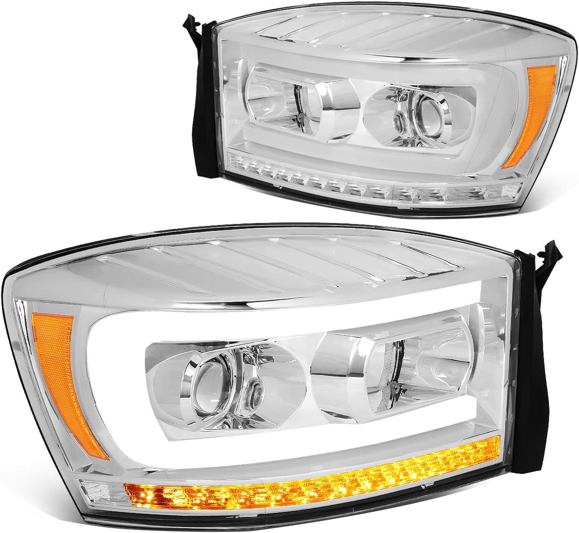 Smoked/Clear Dual LED DRL Sequential Turn Signal Projector Headlights P595