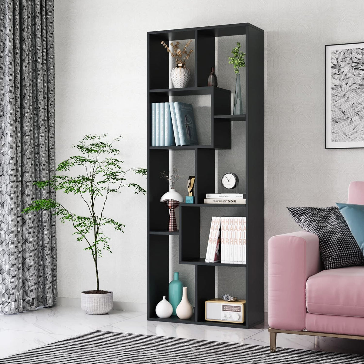 Black 8 Tier Bookcase Bookshelf TV Stand I3680