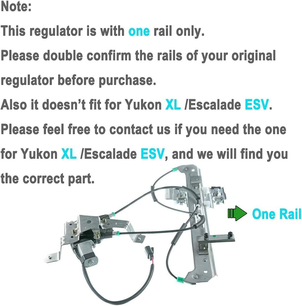 Rear Left Window Regulator with Motor for Chevrolet Tahoe GMC Yukon 2000-2006 Cadillac Escalade 2002-2006 Pack of 2 E940211