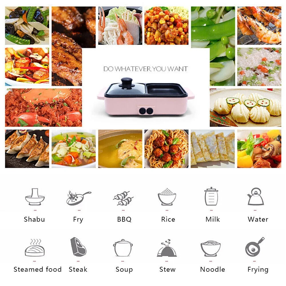 Pink Electric Hot Pot with Grill, Non-Stick Frying Pan V109