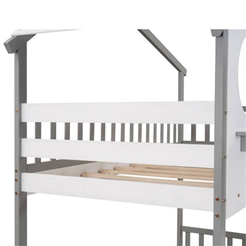 Gray Twin Over Twin Solid Wood Bunk Bed with Ladder M956