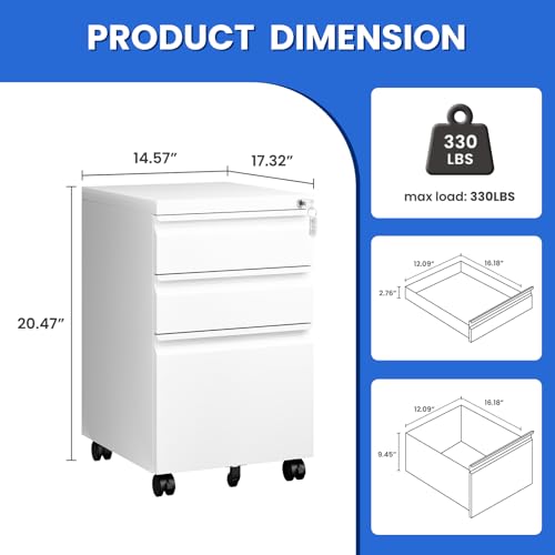 Black 3 Drawer Metal File Cabinet with Lock P94835