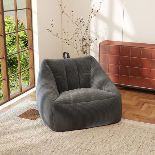 Large Comfy Corduroy Bean Bag Chair with Armrests Grey V330573