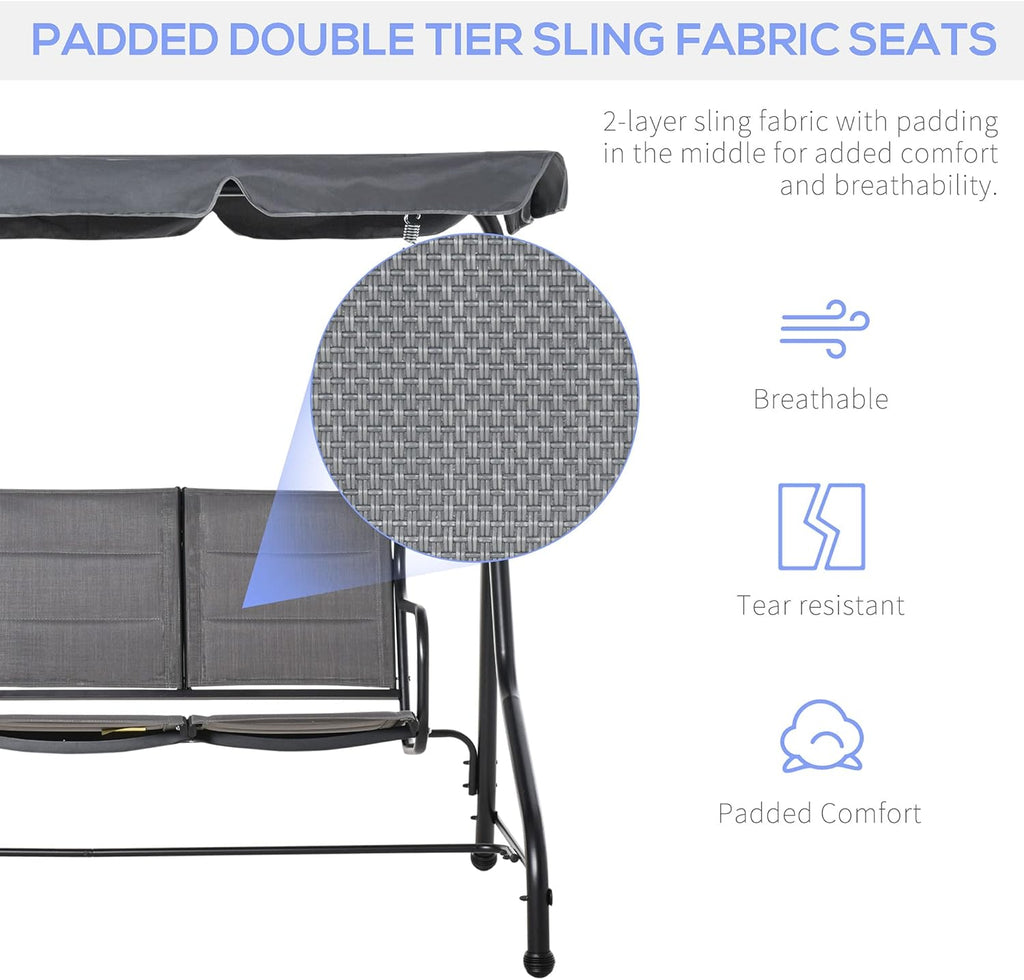 3-Seater Porch Swing Chair with Adjustable Canopy O749