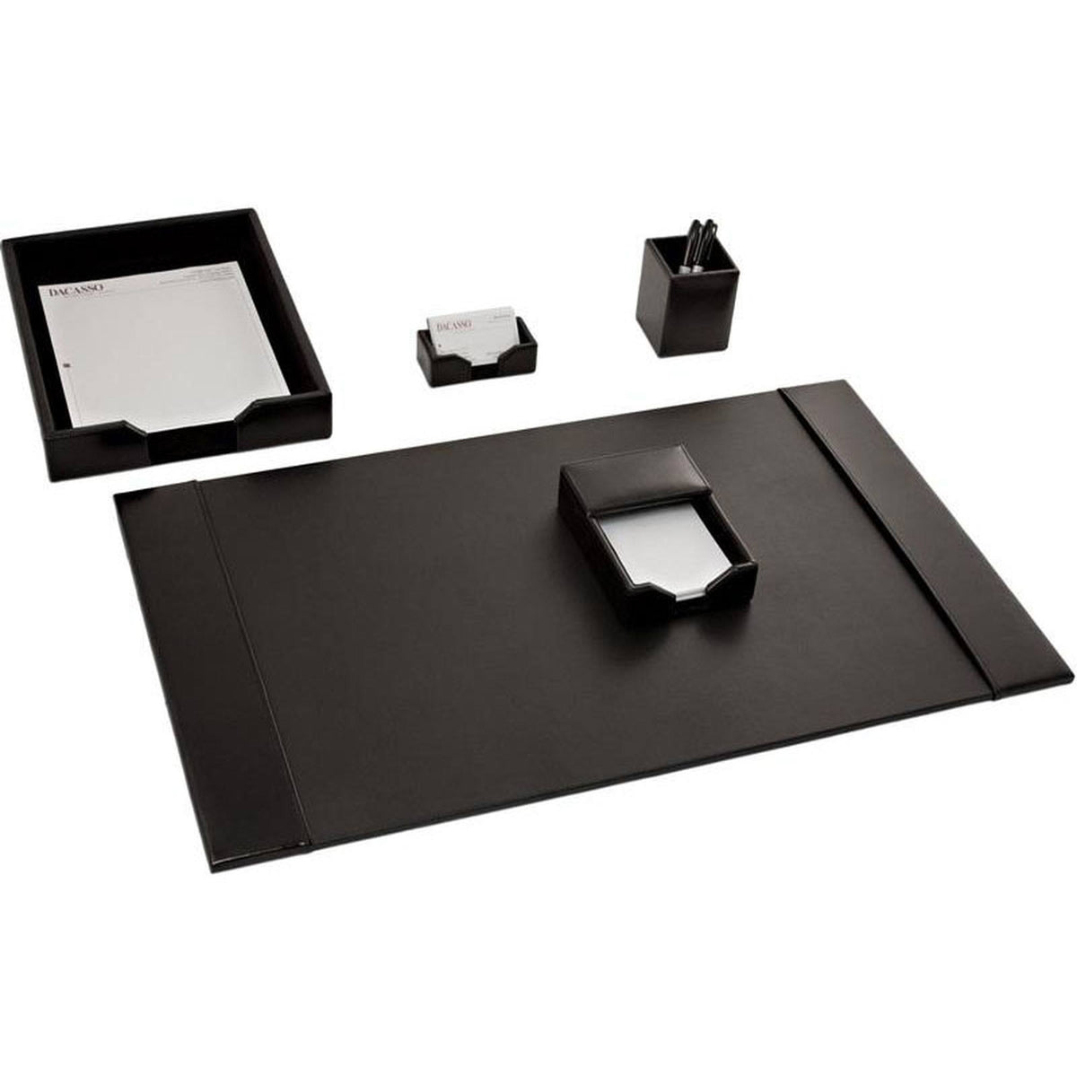 Black Bonded Leather 5-Piece Desk Set U62324