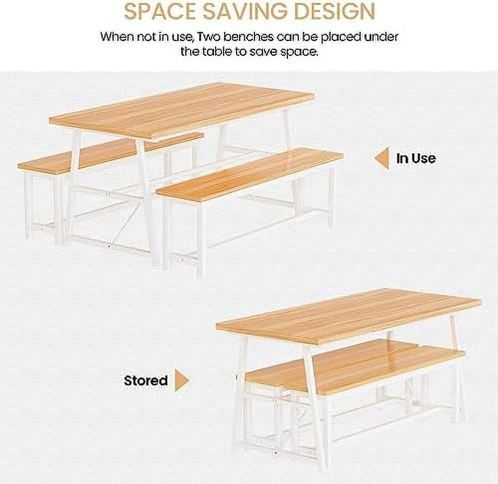 3 Piece Dining Table Set with 2 Benches F14238