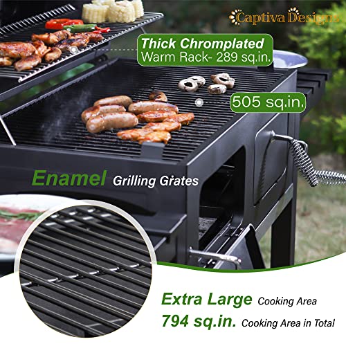 Extra Large Charcoal BBQ Grill with 2 Foldable Side Tables R7832