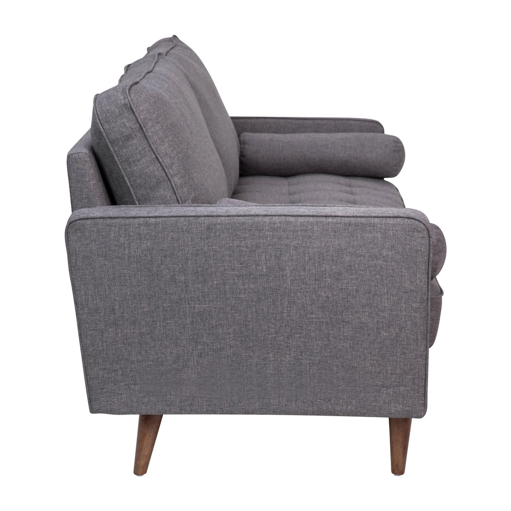 Dark Gray Tufted Faux Linen Sofa with Solid Wood Legs U994
