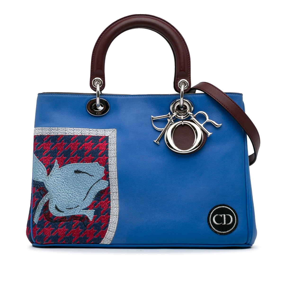 Pre-Owned Blue Embroidered Calf Leather Satchel H273