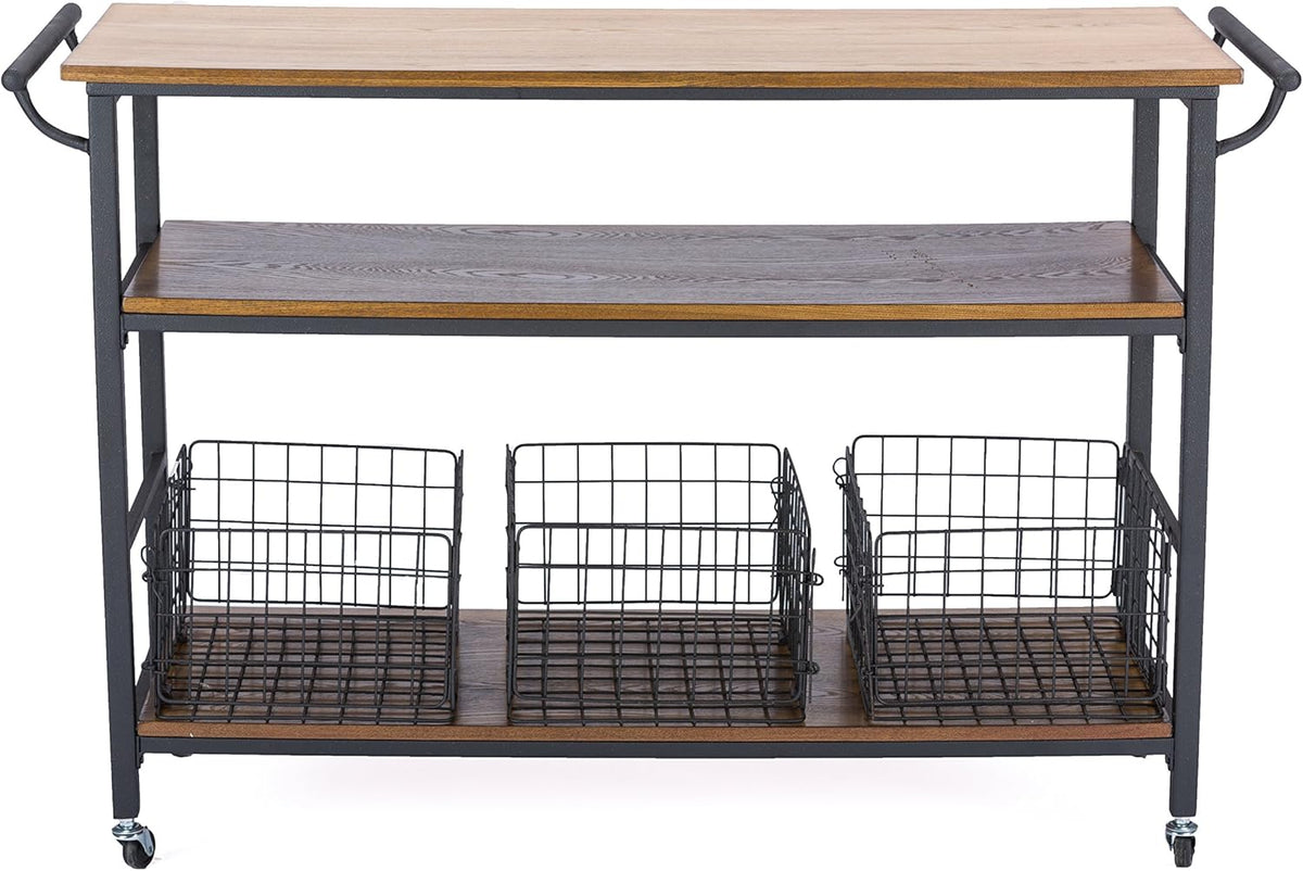 Brown Wood and Metal Kitchen Cart G692