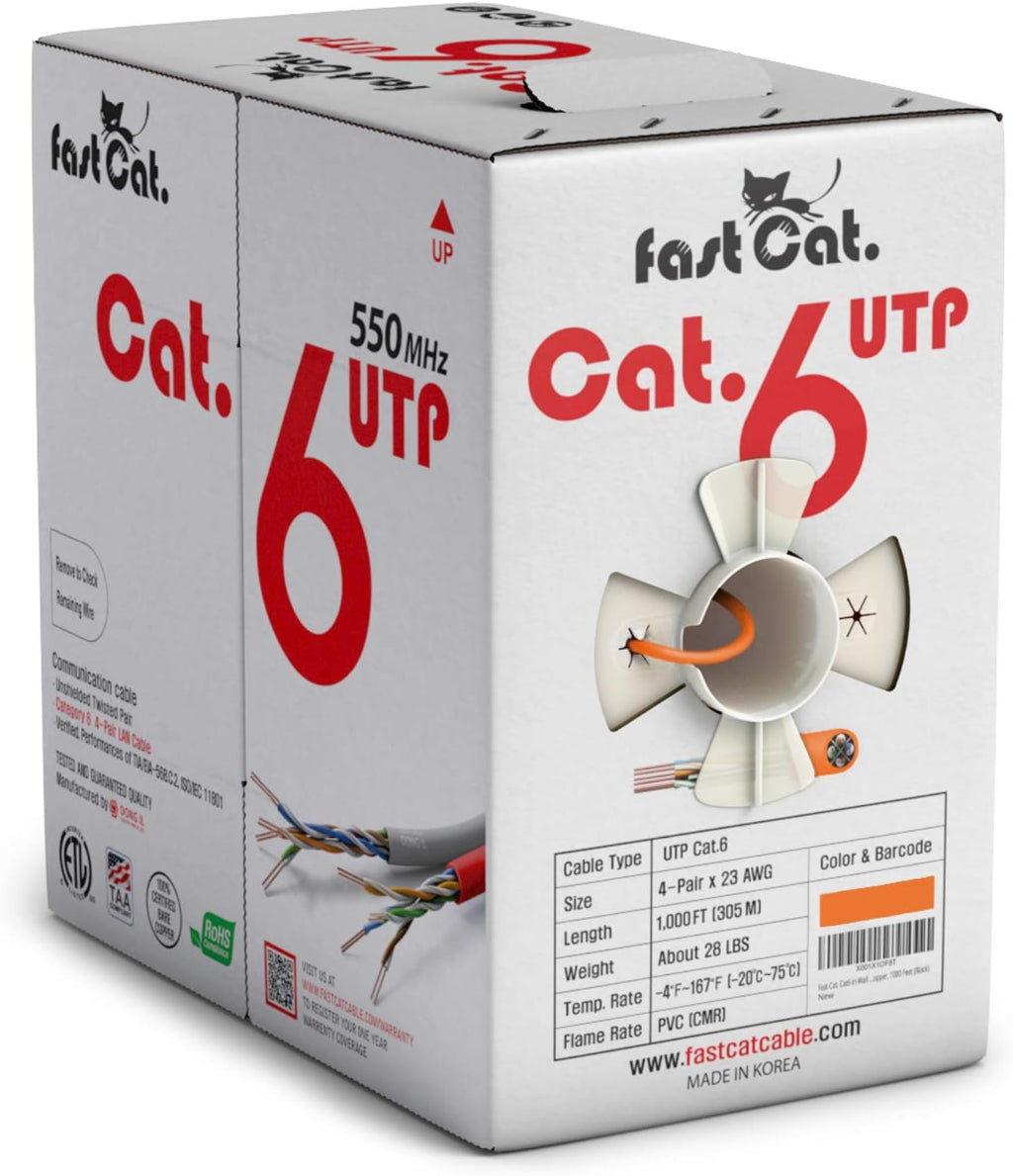 Cat6 Ethernet Cable 1000ft 23 AWG Solid Bare Copper Orange F533