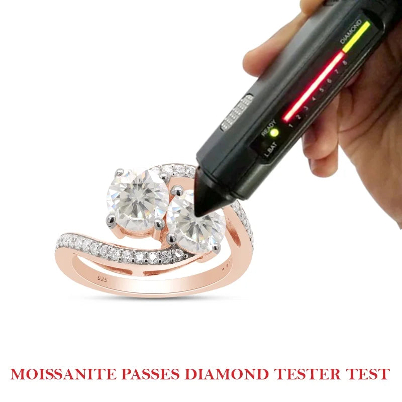 14K Rose Gold Over Sterling Silver Moissanite Two Stone Bypass Engagement Ring Z1813
