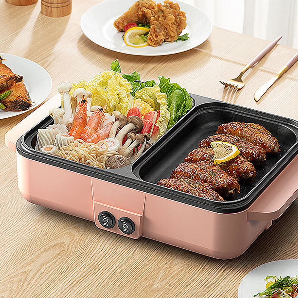 Pink Electric Hot Pot with Grill, Non-Stick Frying Pan V109