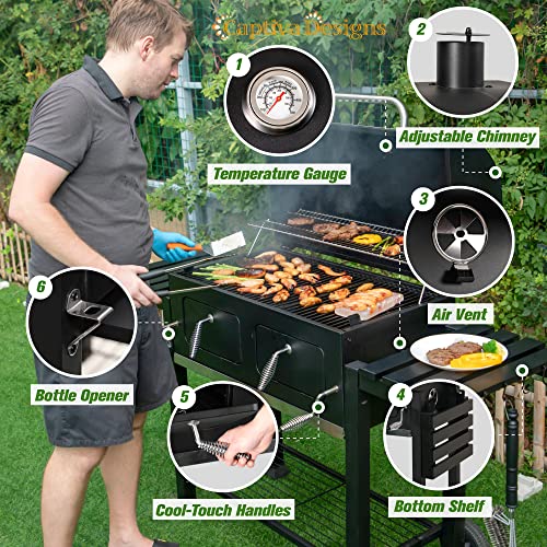 Extra Large Charcoal BBQ Grill with 2 Foldable Side Tables R7832