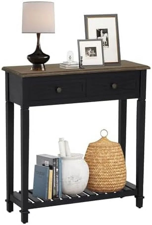 Black Narrow Console Table with Drawers J179
