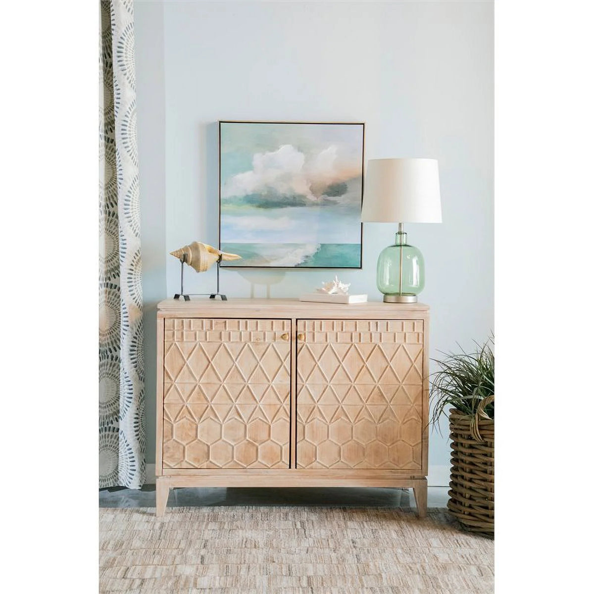 White Distressed 2-door Geometric Accent Cabinet F4708