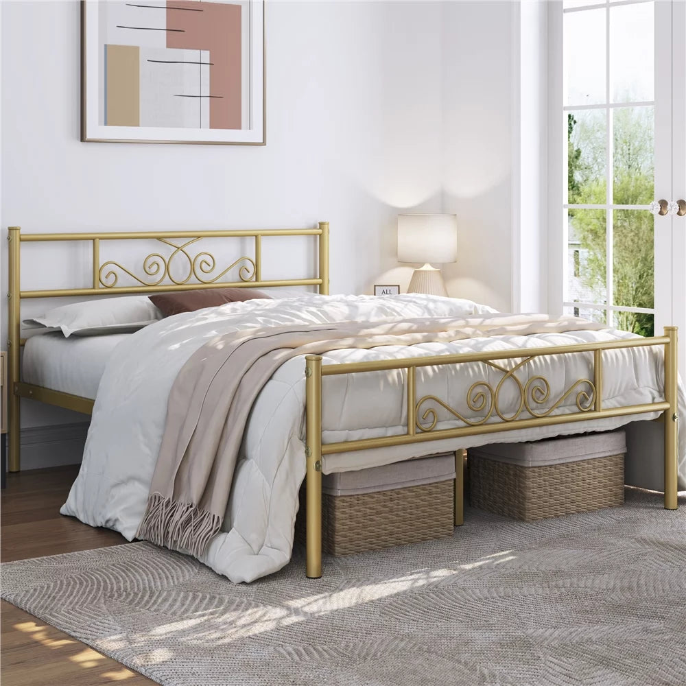 Twin Size Black Metal Platform Bed Frame with Headboard and Footboard K87188