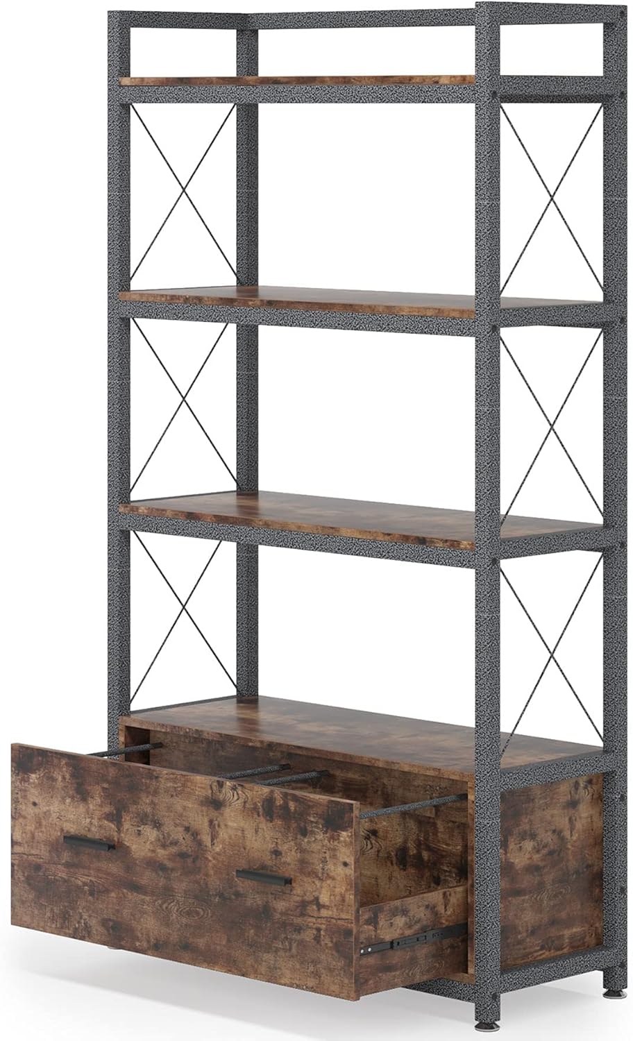 File Cabinet with Drawer, Letter Size/A4 Size Lateral Filing Cabinet with Open Storage Shelves I4591