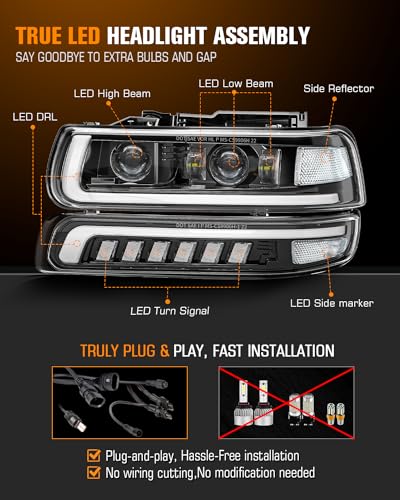 LED Headlights Assembly Headlamps Replacement with Sequential Turn Signal Hi/Low Beam DRL X2261