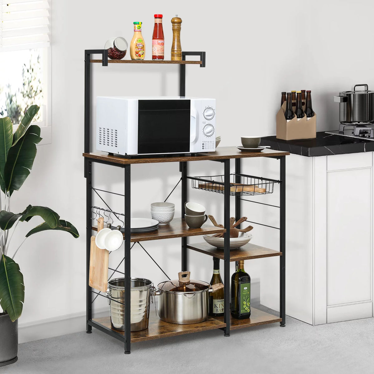 Brown 6 Shelves Utility Storage Shelf with Wire Basket E518988