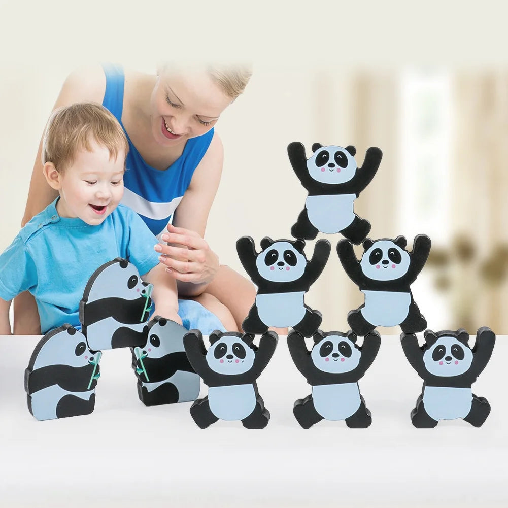 12Pcs Wooden Panda Building Blocks Stacking Toy Set N9011