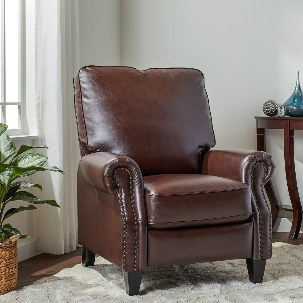 Brown Leather Pushback Recliner E464