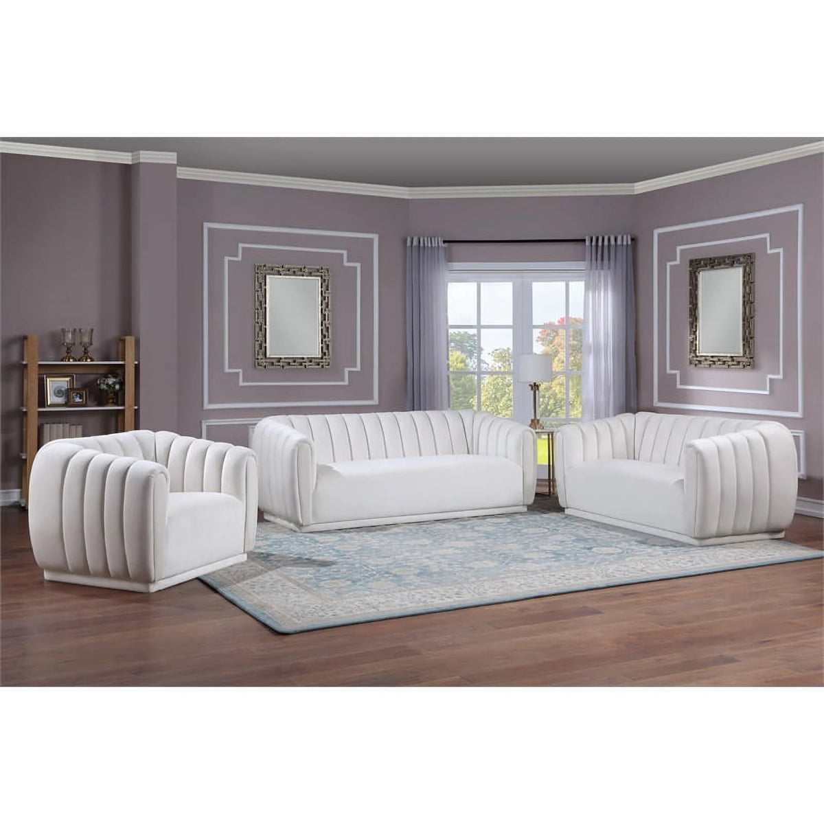 Cream Velvet Wood Sofa M45875
