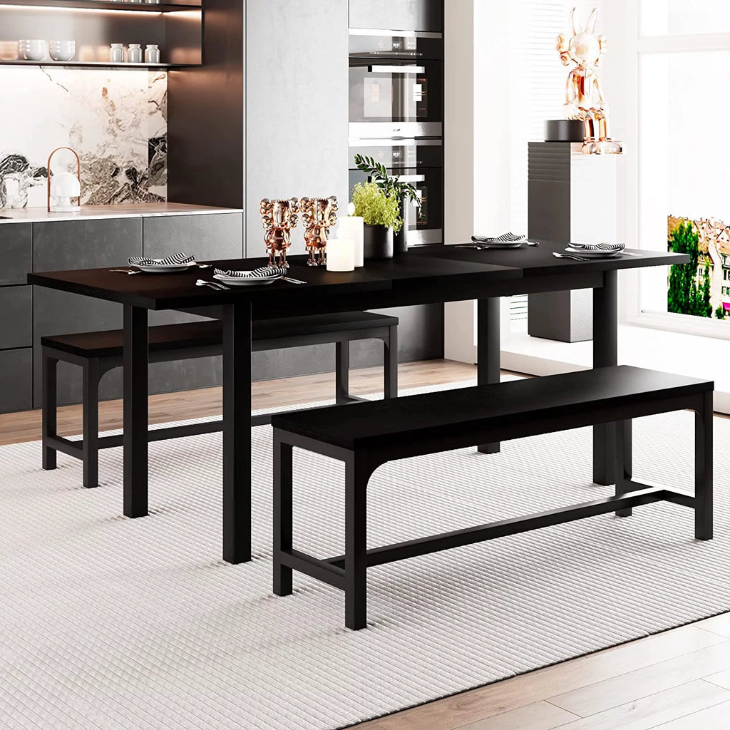 Space Saving Extendable Dining Table Set with Benches A54812