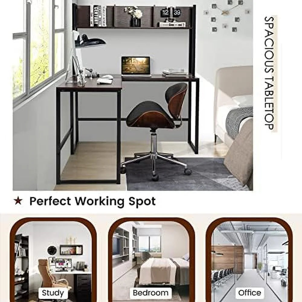 Reversible L-Shaped Corner Computer Desk with Hutch V45969