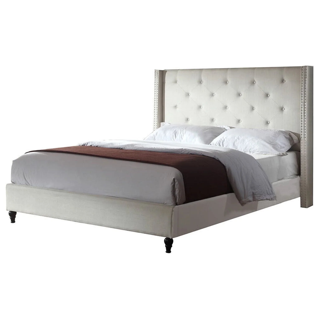 Beige Fabric Upholstered Wingback Platform Bed O953385
