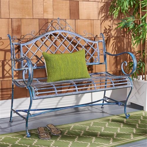 Antique Blue Wrought Iron 46-inch Garden Bench I7995