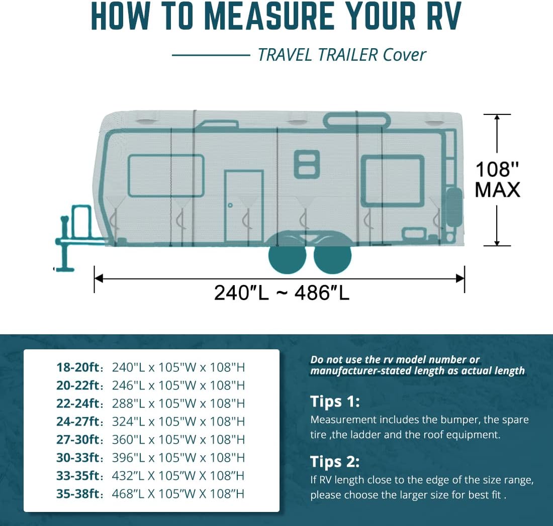 Extra-Thick 4 Layers Travel Trailer RV Cover with 2Pcs Extra Straps & 4 Tire Covers J7935