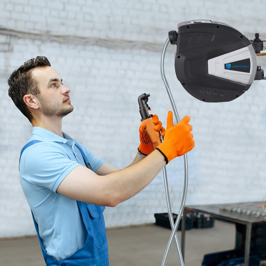 3/8” Retractable Air Hose Reel, 98+6.6 FT, 300PSI, Hybrid Polymer Hose, 1/4 Inch Connector F79809