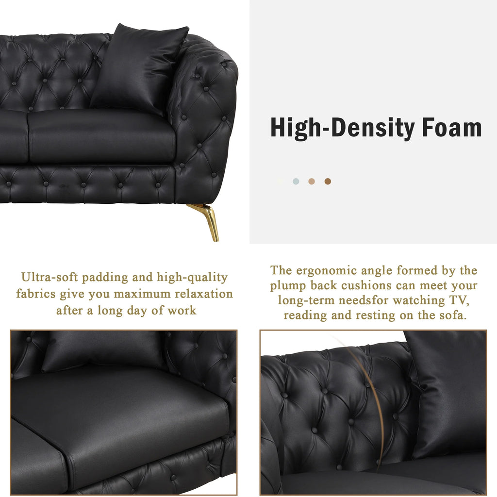 Black PU Upholstered Loveseat Sofa with Metal Legs H855533