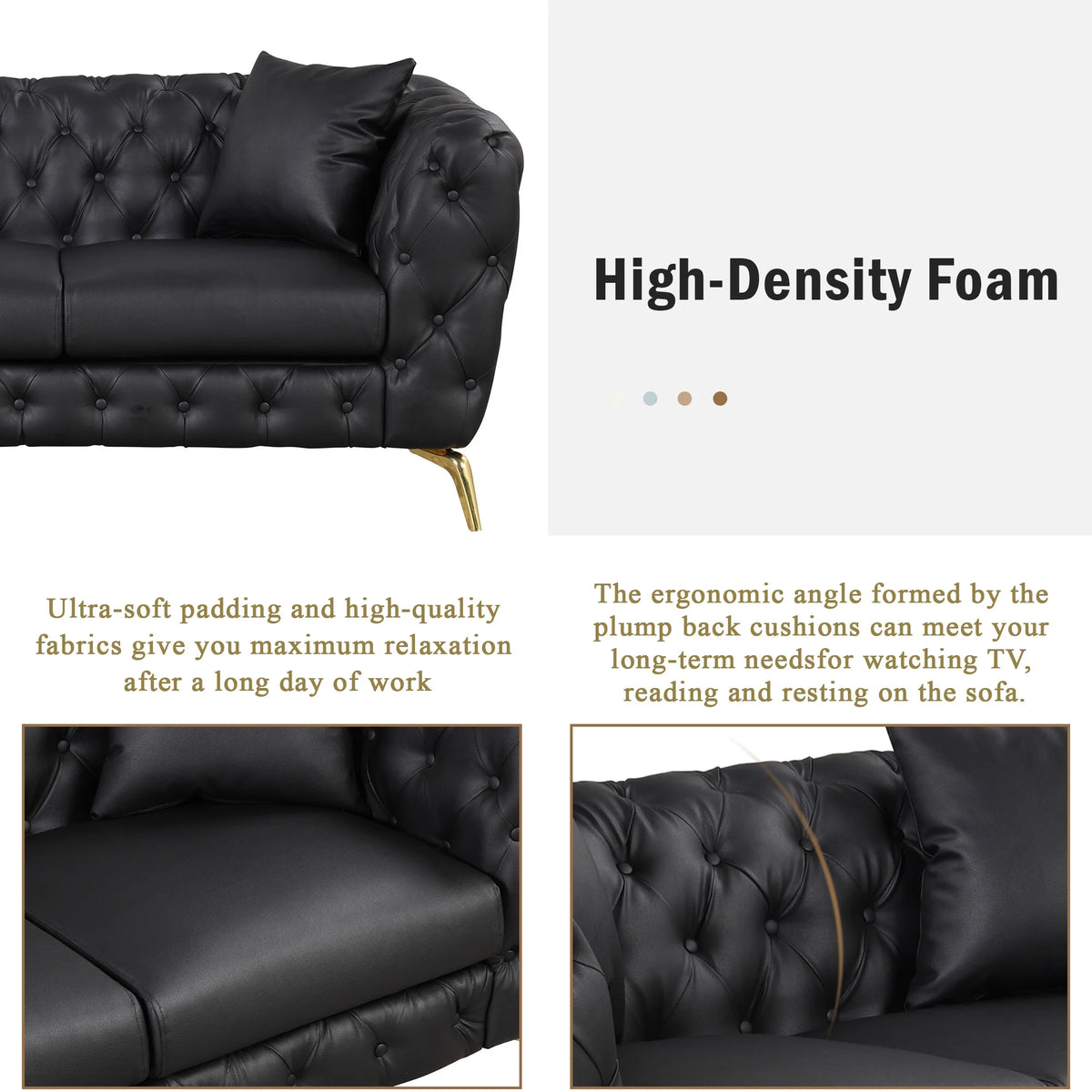 Black PU Upholstered Loveseat Sofa with Metal Legs H855533