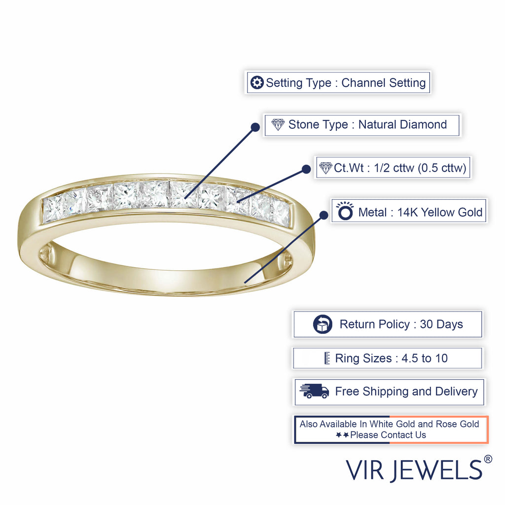 14K Yellow Gold Princess Cut Diamond Wedding Band Size 9 E3971
