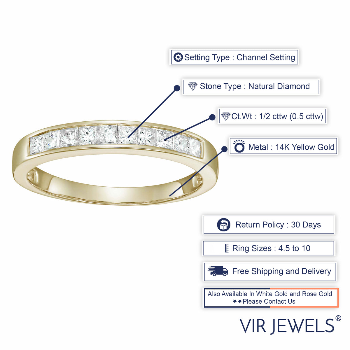 14K Yellow Gold Princess Cut Diamond Wedding Band Size 9 E3971