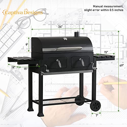 Extra Large Charcoal BBQ Grill with 2 Foldable Side Tables R7832