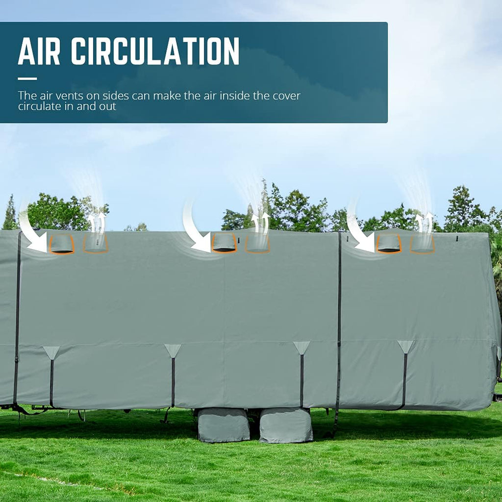 Extra-Thick 4 Layers Travel Trailer RV Cover with 2Pcs Extra Straps & 4 Tire Covers J7935