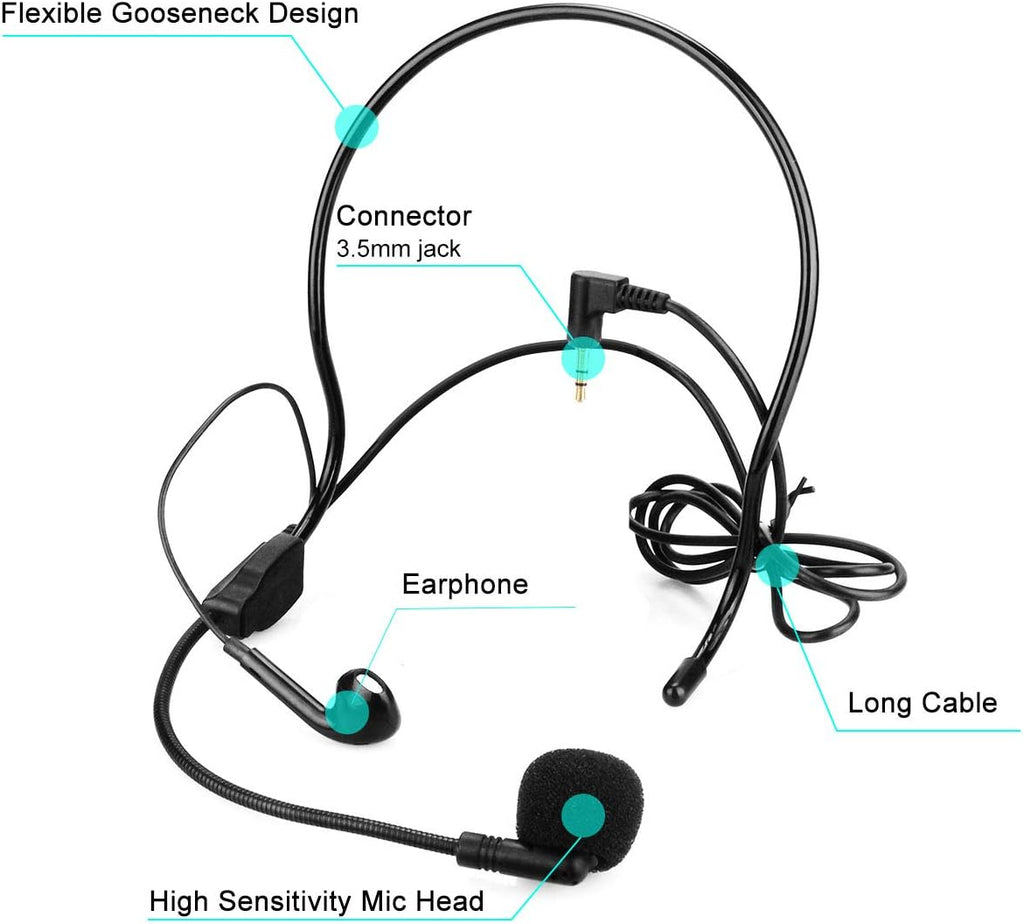 Case of 2 Main Vice Transmitters and 5 Receivers, Tour Guide System Wireless, 328ft, 2 Way Tour Headsets Microphone T445
