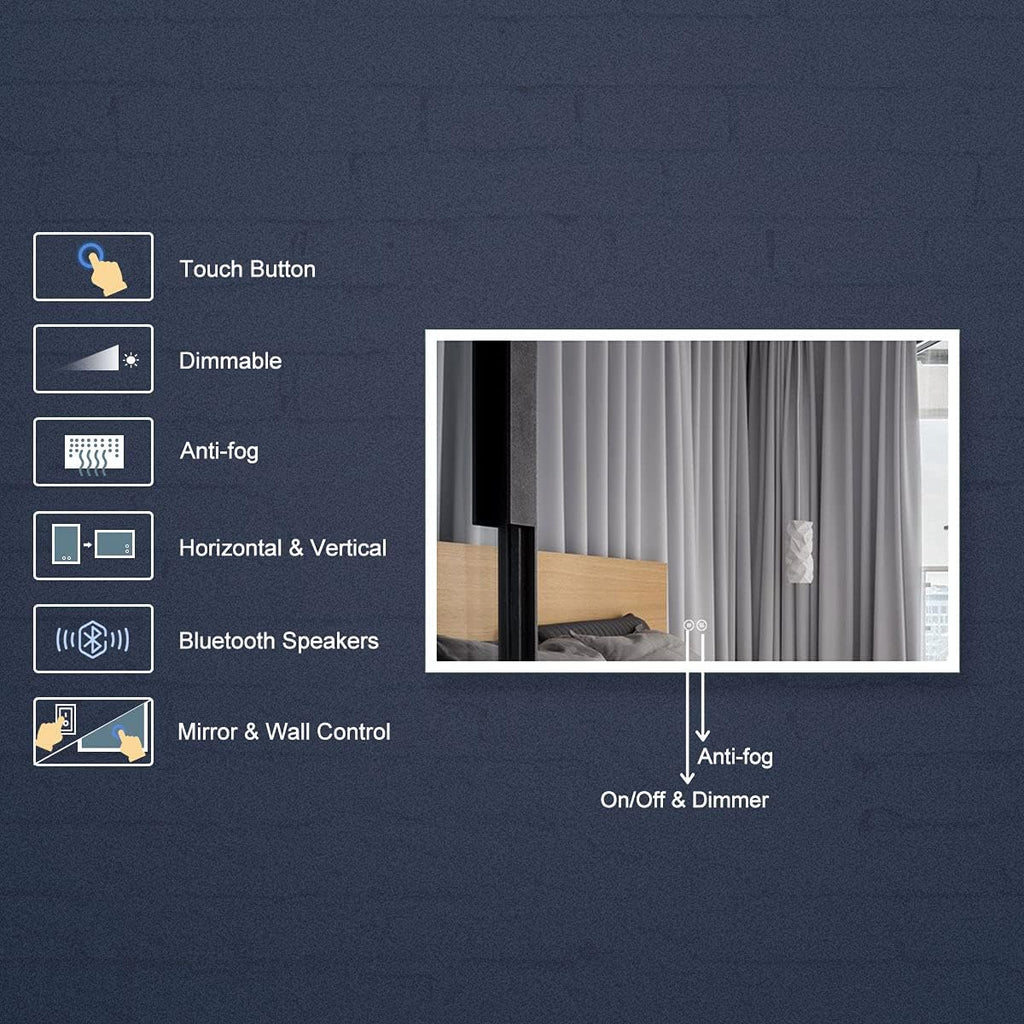 Horizontal Dimmable LED Bathroom Mirror with Anti-Fog and Bluetooth F762