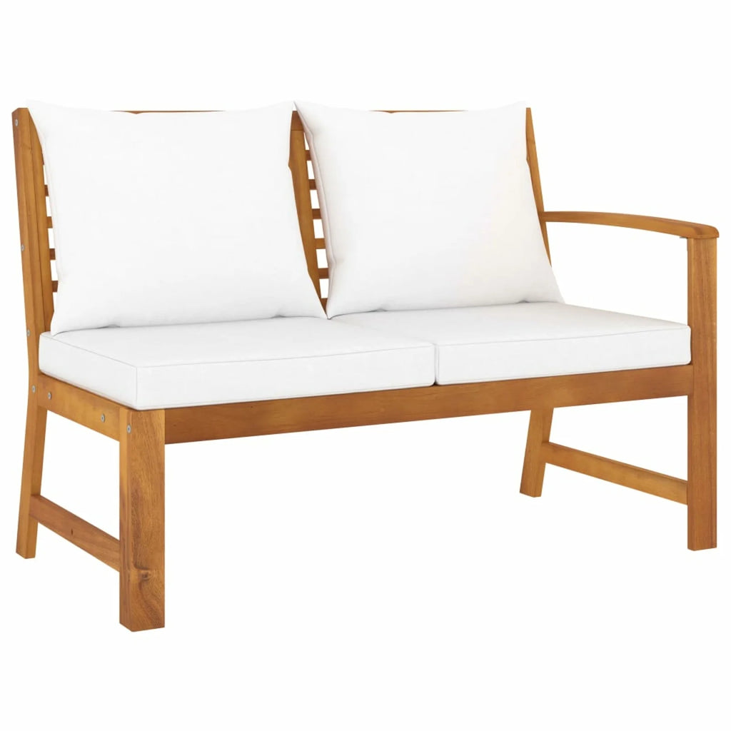 4 Piece Acacia Wood Outdoor Sectional Sofa Set with Cream Cushions B1131