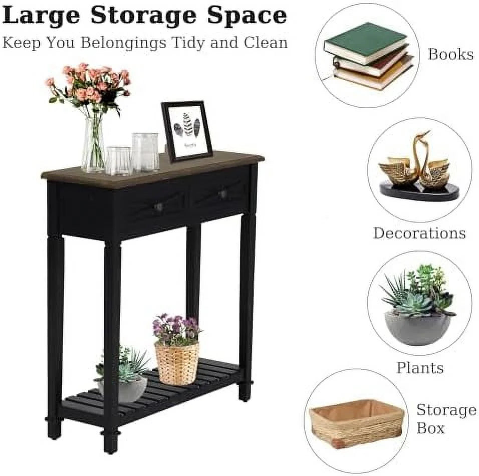 Black Narrow Console Table with Drawers J179