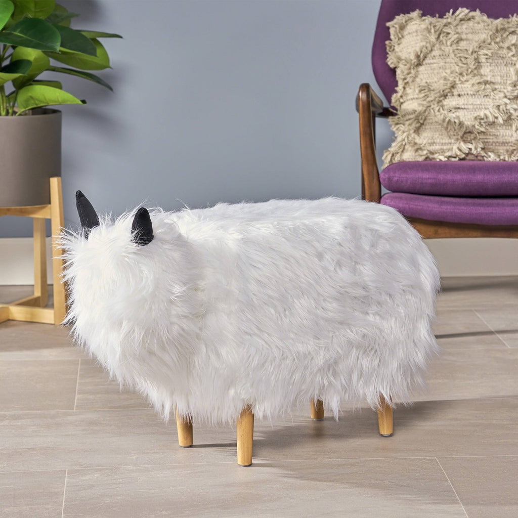 Black Furry Yak Ottoman Y687848