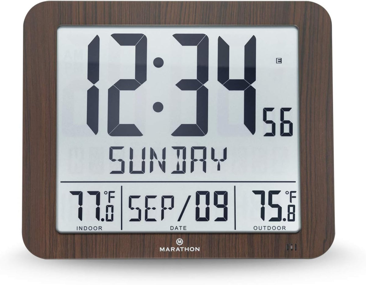 Slim Atomic Full Calendar Wall Clock with Temperature P9799
