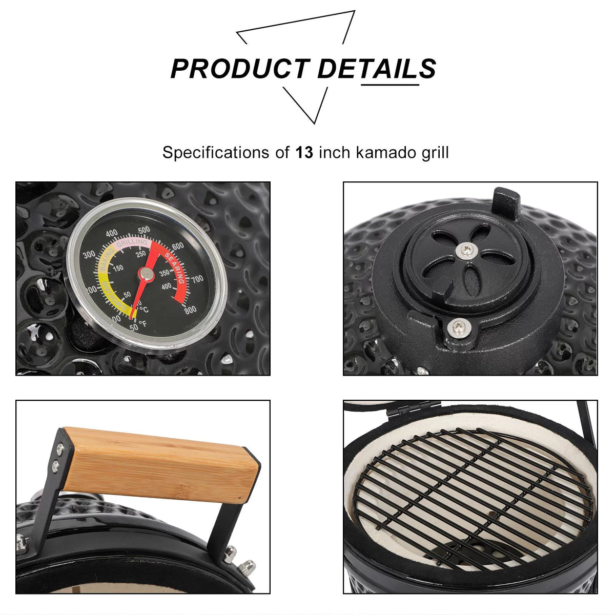 13in Black Ceramic Charcoal BBQ Grill X13648