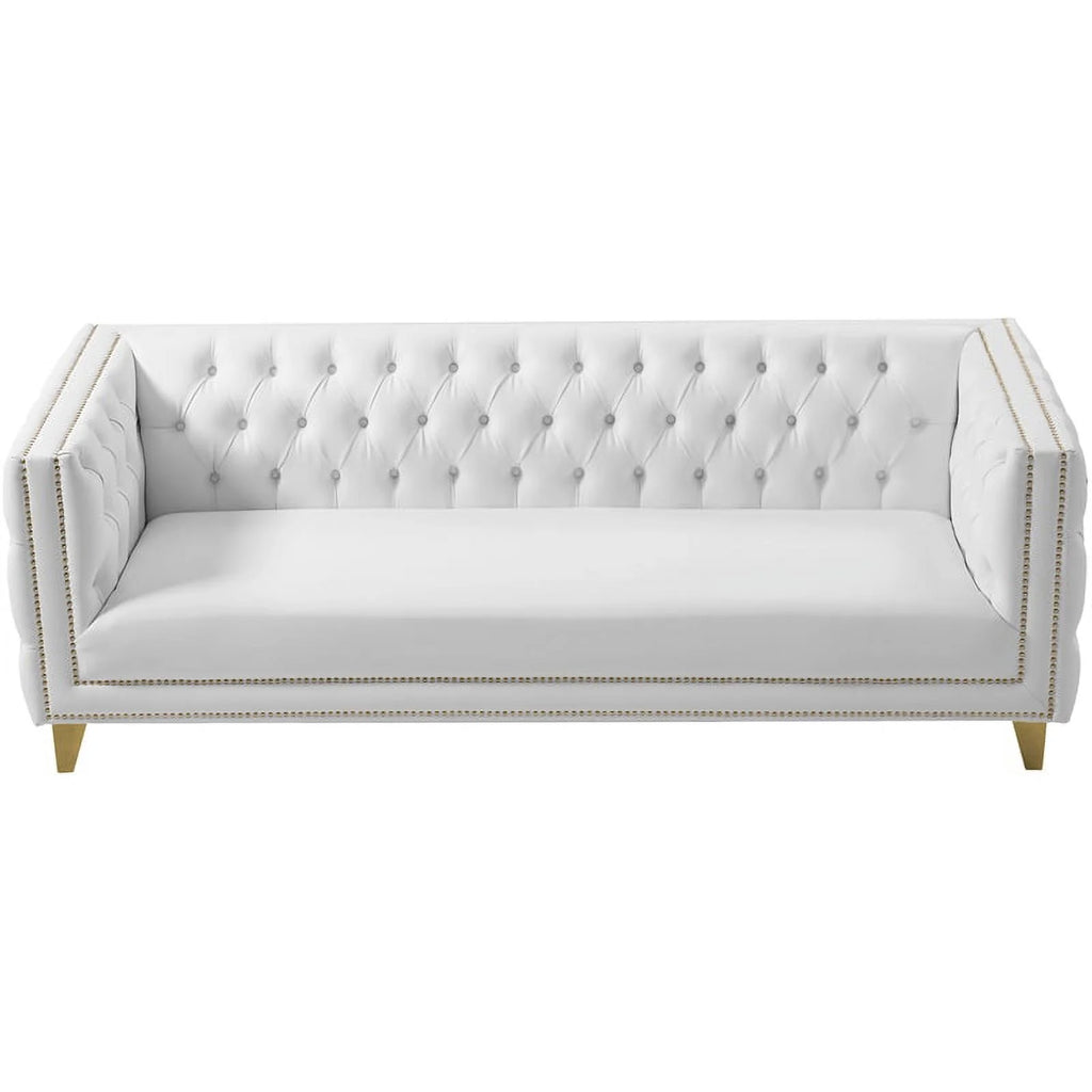 White Faux Leather and Iron Sofa G2625