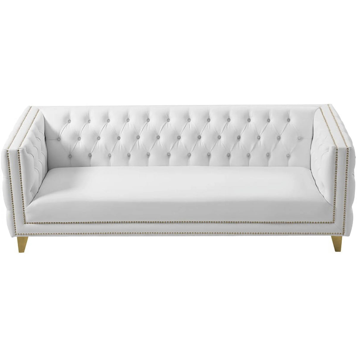 White Faux Leather and Iron Sofa G2625
