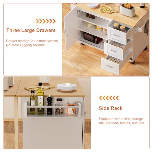 White Rolling Kitchen Island with Storage V541