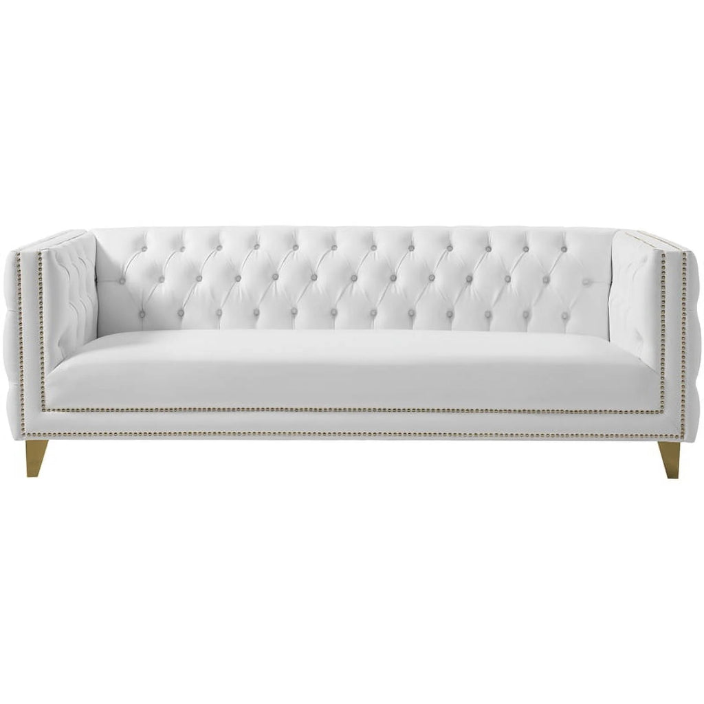White Faux Leather and Iron Sofa G2625
